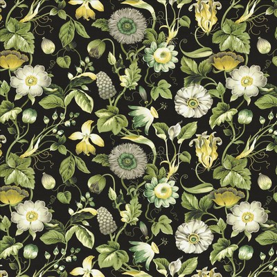 Kasmir After Party Laurel in 1471 Black Cotton
 Fire Rated Fabric Medium Duty CA 117  NFPA 260  Large Print Floral  Vine and Flower   Fabric